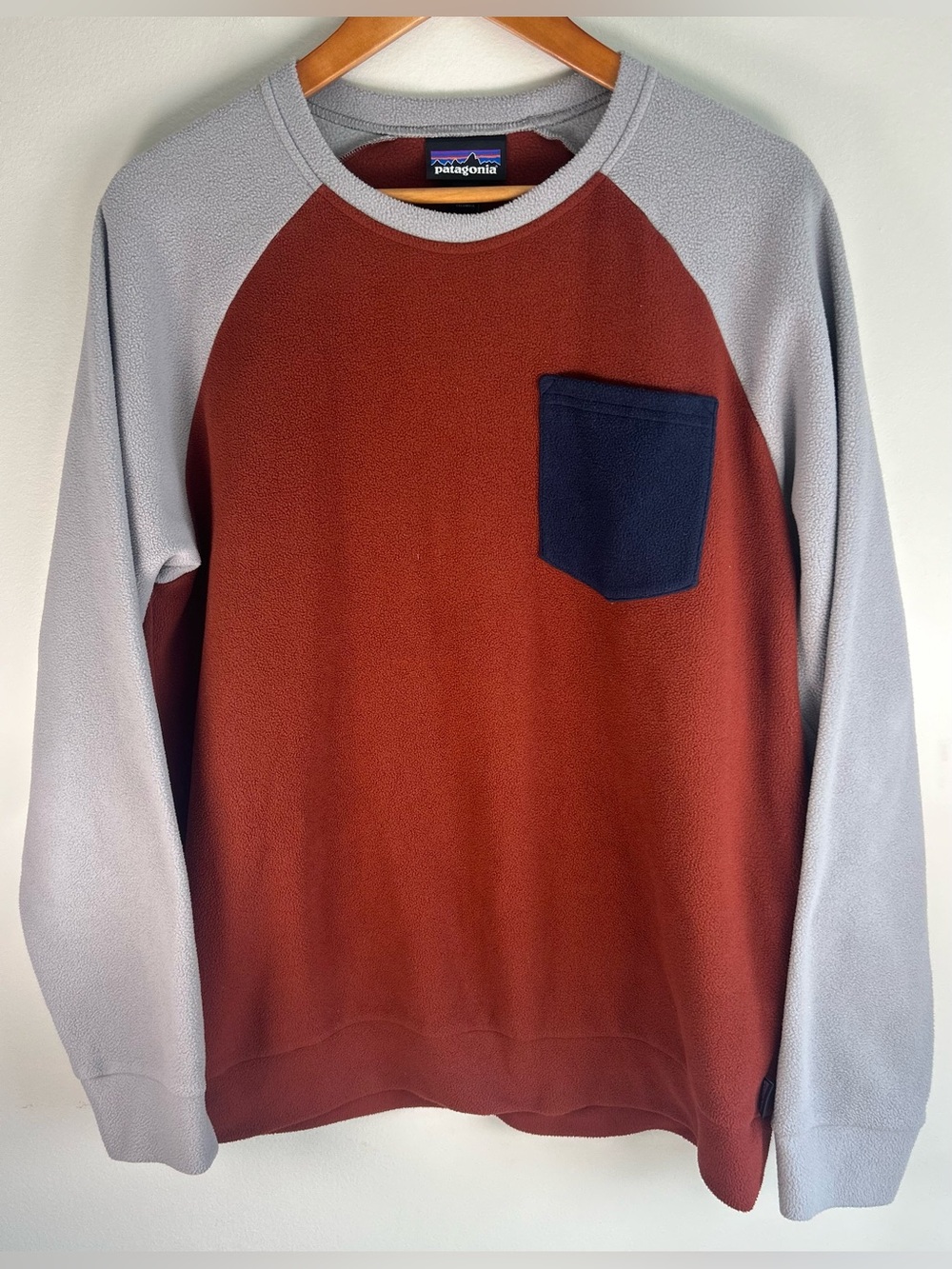 Patagonia Mens Micro Fleece Sweater Sweatshirt Sz L Tech Colorblock Crimson Gray